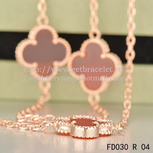 Van Cleef & Arpels Vintage Alhambra Necklace Pink Gold 10 Motifs With Carnelian Mother Of Pearl