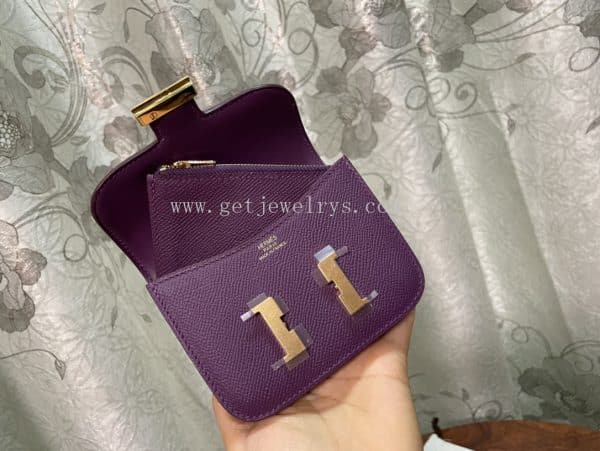 Handmade Hermes Constance Slim Wallet Belt Bag In Epsom Calfskin Purple