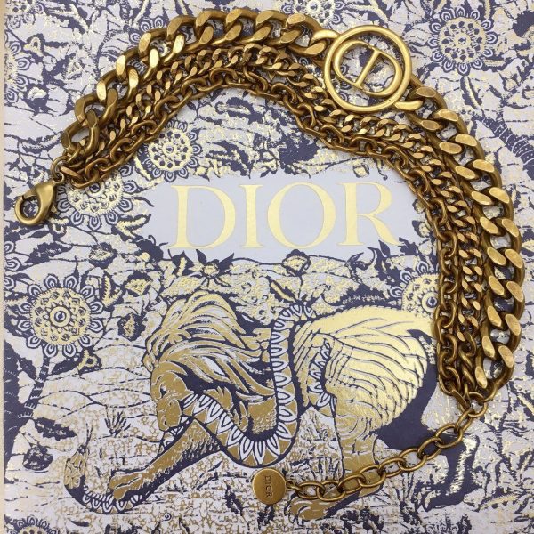 Women’s Summer Hot Selling Christian Dior30 Montaigne Classic Antique Brass CD Logo Circle Pendant Faux Multi-chain Bracelet