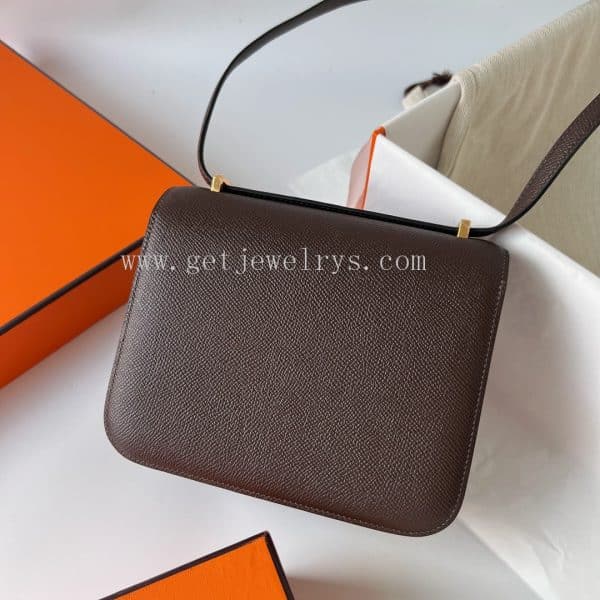 Handmade Hermes Constance 18cm In Epsom Calfskin Chocolate With Gold