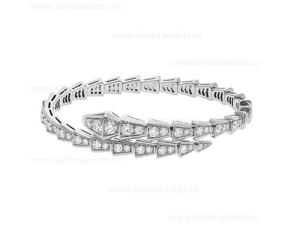 Serpenti Viper One-coil Thin Bracelet in 18K White Gold and Full Pave Diamonds