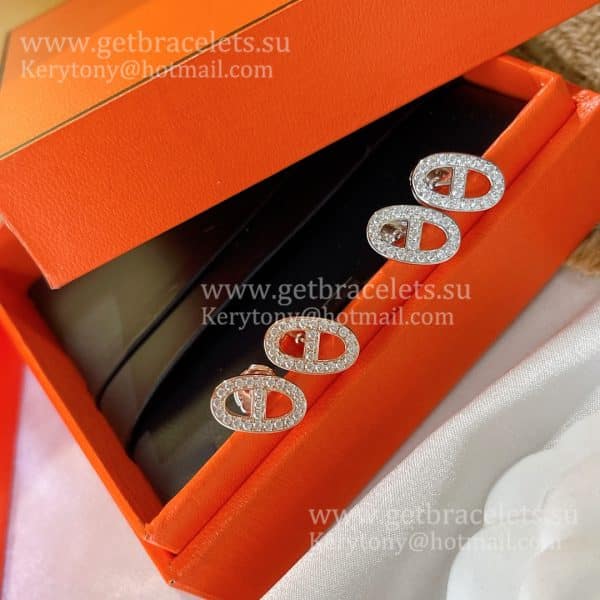 Wholesale Hermes Chaine D’Ancre Earrings With Pave Diamonds Rose Gold/White Gold