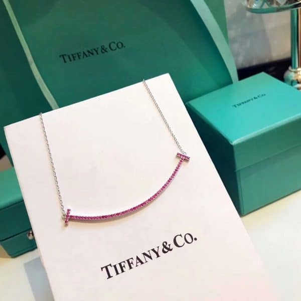 2021 Latest Tiffany Tiffany T Pink Swarovski Diamonds Double T Smile Pendant Womens Large Necklace 60698090