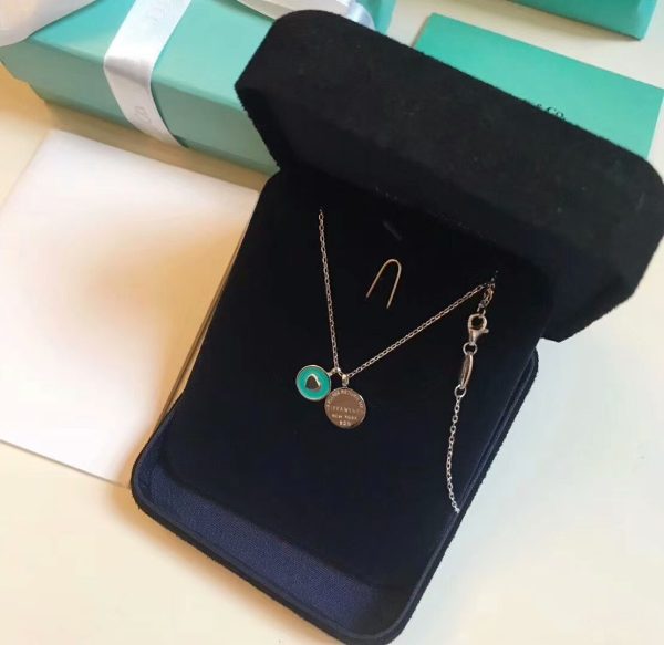 Luxury Replicated Tiffany Blue Enamel Heart Shape Ladies 925 Silver Double Round Pendant Necklace UK Sale 36517204