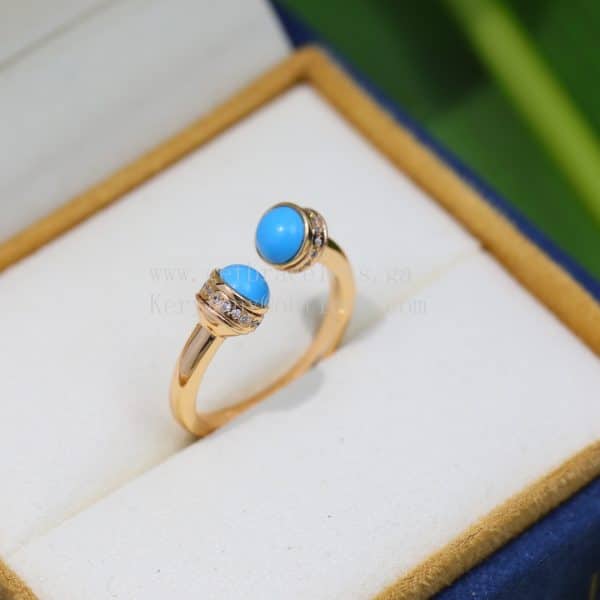 Piaget Possession Open Ring With Diamonds and Turquoise Cabochons Rose Gold