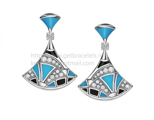 DIVAS’ Dream Earrings White Gold with Tourquoise Onyx and Pave Diamonds