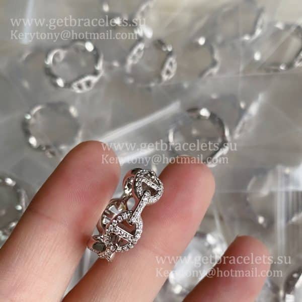 Hermes Collier de Chien Ring with Pave Diamonds in Rose Gold/Sliver For Women UK Sale Online