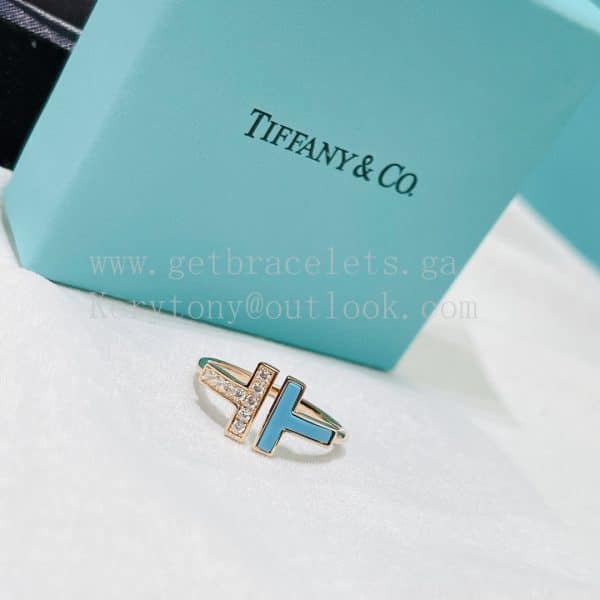 Tiffany T Wire Ring Turquoise and Diamonds Rose Gold