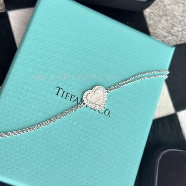 Return to Tiffany Heart Tag Double Chain Bracelet in Silver With Diamonds
