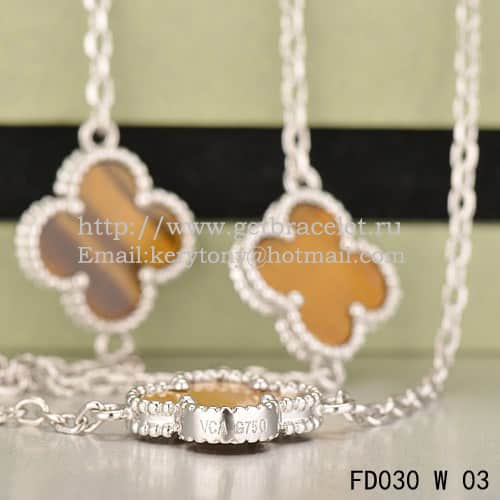 Van Cleef & Arpels Vintage Alhambra Necklace White Gold 10 Motifs With Tiger’s Eye Mother Of Pearl