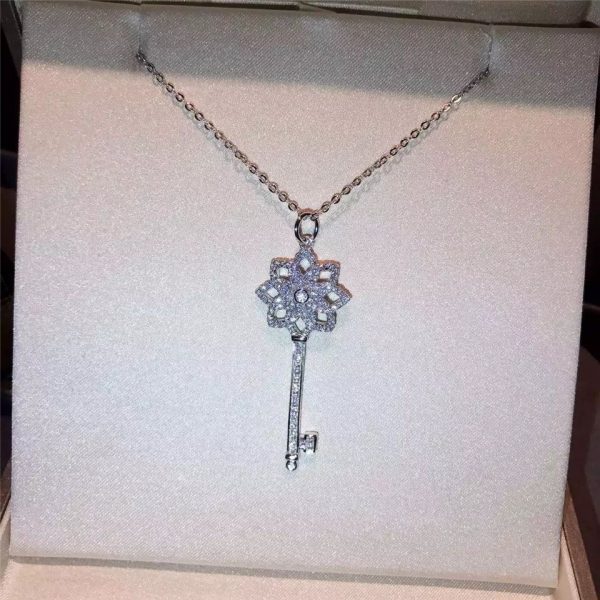 Tiffany Keys Woven Key Pendant Necklace Diamonds Women Fashion Jewelry Birthday Gift
