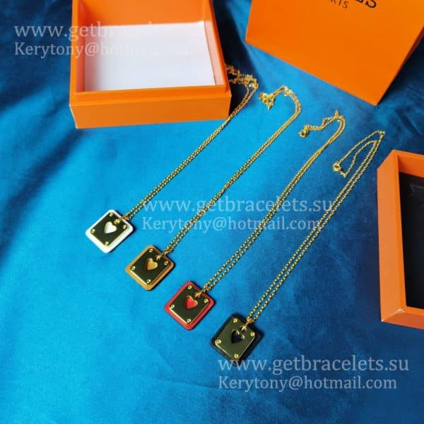 Most Classic Hermes As de Coeur Pendant Yellow Gold with Leather Red/White/Black/Orange