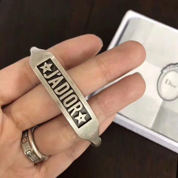 2018 Unique Style Dior J??ADIOR Unisex Retro Silver Logo Pattern Turquoise Green Open Adjustable Premium replica Bracelet