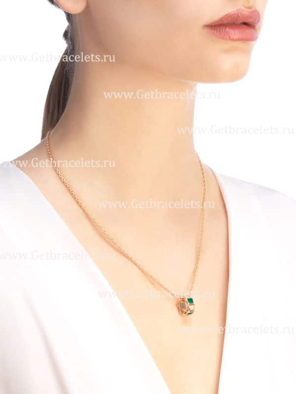 Serpenti Viper 18K Rose Gold Necklace with Malachite Elements and Pave Diamonds on the Pendant