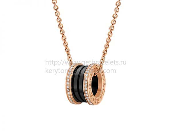B.zero1 Necklace Pink Gold Black Ceramic with Pave Diamonds Pendant