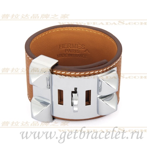 Hermes Collier de Chien Bracelet Chestnut With Silver