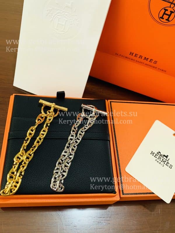 Economy Premium replica Hermes Chaine D’Ancre Necklace Medium White Gold/Pink Gold/Yellow Gold
