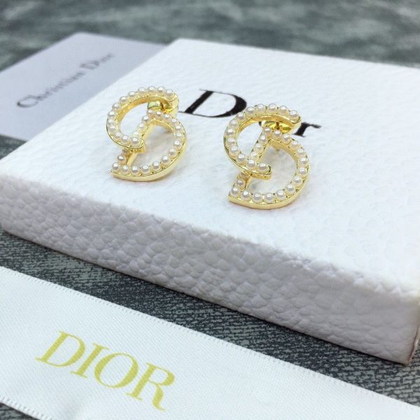 2021 Limited Edition Christian Dior Your Dior CD Logo White Pearl Yellow Gold Plated Stud Earrings For Ladies Price Online