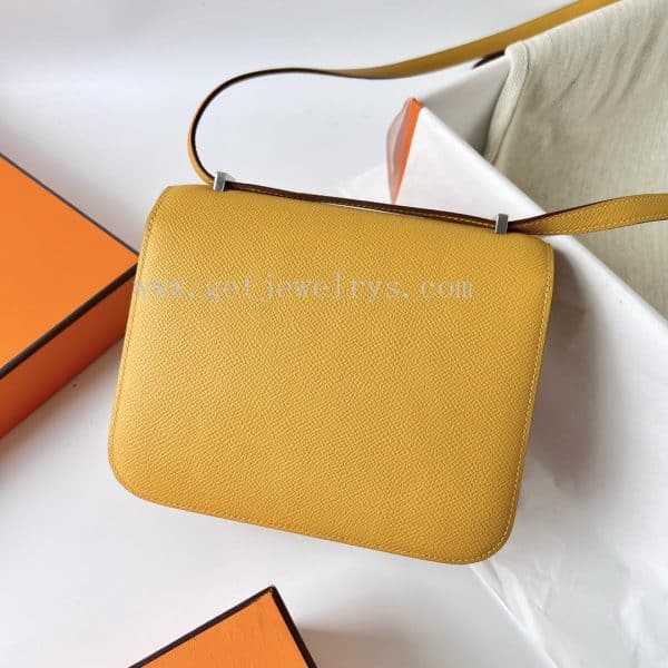 Handmade Hermes Constance 18cm In Epsom Calfskin Amber Yellow With Silver