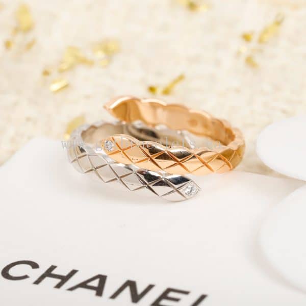 COCO Crush Toi Et Moi Ring Quilted Motif Small Version With Diamonds Rose Gold and White Gold