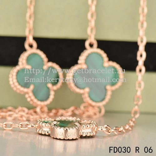 Van Cleef & Arpels Vintage Alhambra Necklace Pink Gold 10 Motifs With Malachite Mother Of Pearl