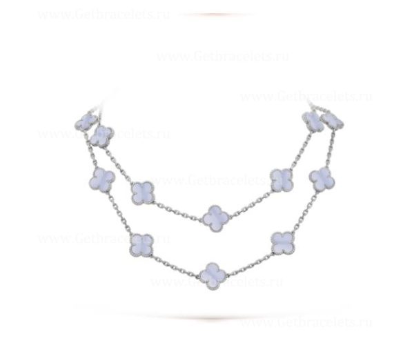 Replica Van Cleef Arpels Magic Alhambra Long Necklace 20 Motif Pendant White Gold Chalcedony