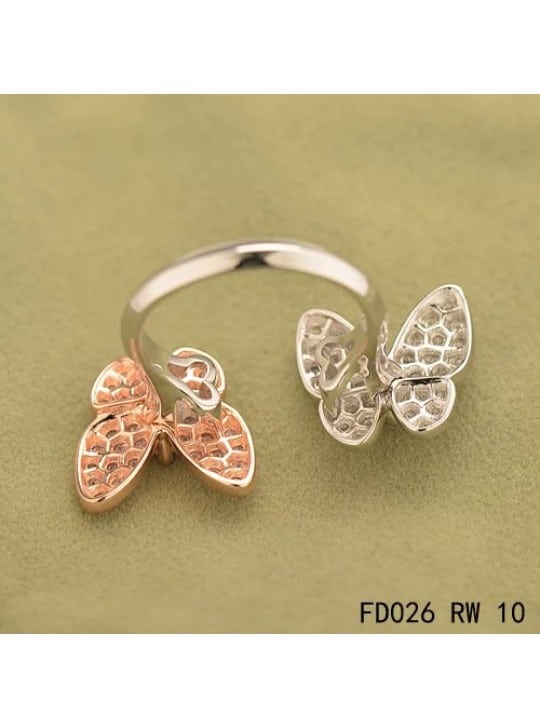 Van Cleef Arpels Two Butterfly Between The Finger Ring Pink Gold Round Pink Sapphires