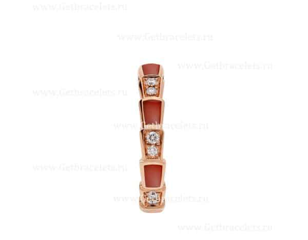 Small Serpenti Viper 18k Rose Gold Ring with Carnelian Elements and Pave Diamonds