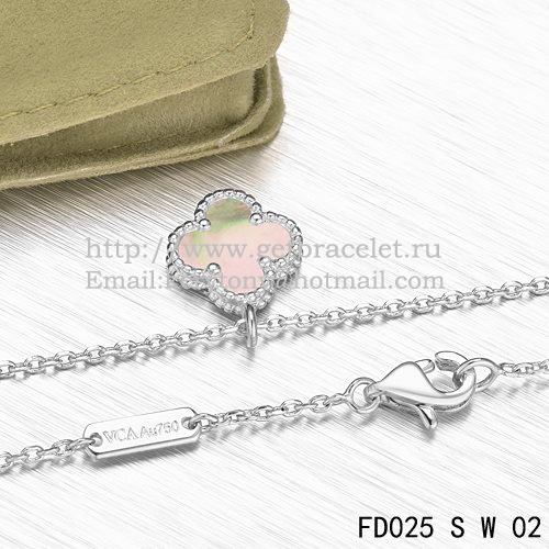 Van Cleef & Arpels Sweet Alhambra Pendant White Gold With Gray Mother Of Pearl 9mm