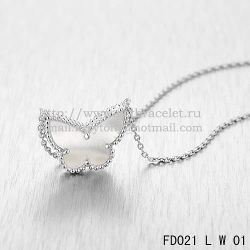 Van Cleef Arpels Lucky Alhambra Butterfly Pendant White Gold With White Mother Of Pearl