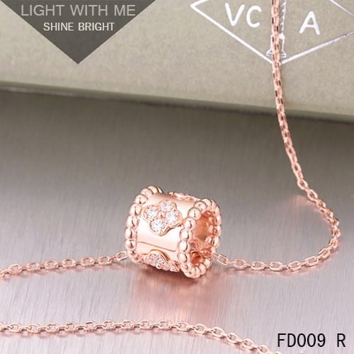 Van Cleef Arpels Perlee Clover Pendant Necklace Pink Gold with Diamonds
