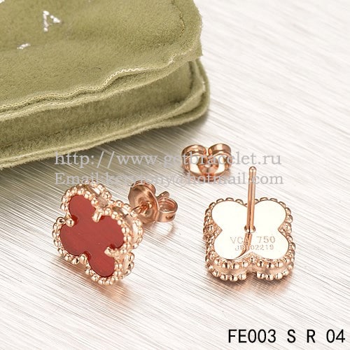 Van Cleef & Arpels Sweet Alhambra Earrings Pink Gold With Carnelian Mother Of Pearl