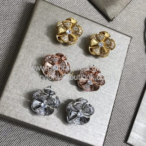Divas Dream Flower Earrings With Diamonds White Gold-Yellow Gold-Rose Gold Premium replica