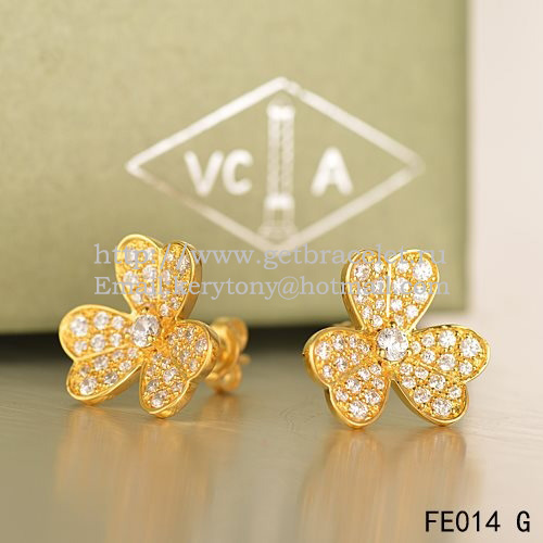 Van Cleef & Arpels Frivole Earrings Yellow Gold With Pave Diamond
