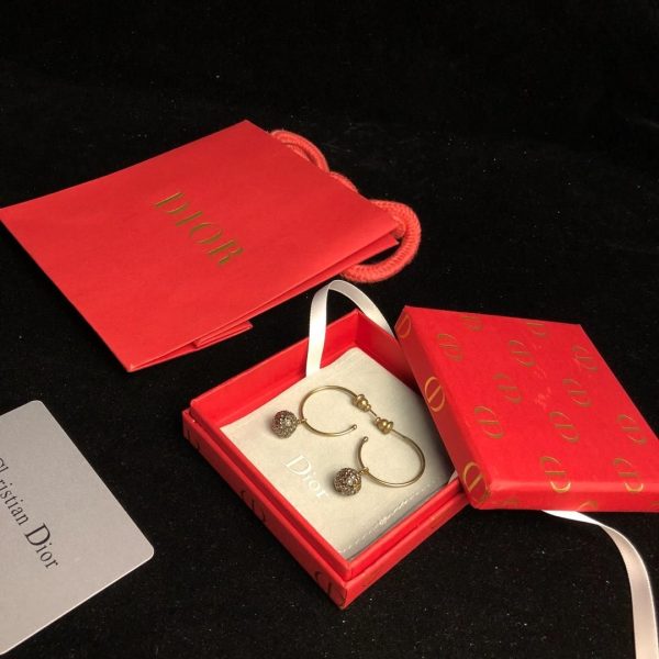 Spring Dior Tresor De Tribales Pave Diamonds Balls Pendants Females Brass CD-Bee Premium replica Hoop Earrings