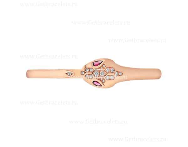 Serpenti bracelet 18K Rose Gold set with Rubellite Eyes and Demi-Pave Diamonds on the Head and the Tail