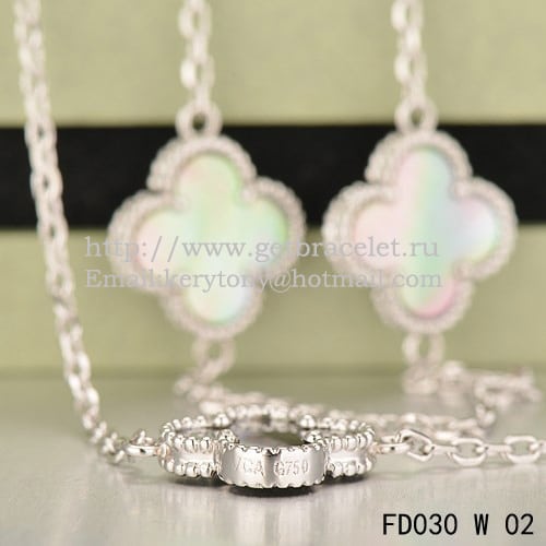 Van Cleef & Arpels Vintage Alhambra Necklace White Gold 10 Motifs With Gray Mother Of Pearl