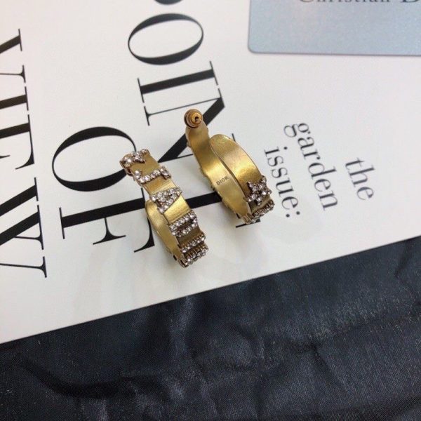 Replica Spring Hot Selling Dior J’ADIOR Star-JADIOR Diamonds Motif Antiqure Brass Wide Hoop Earrings For Ladies