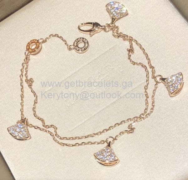 Divas Dream Double Chain Bracelet 4 Motifs with Full Diamonds Rose Gold And White Gold Replica