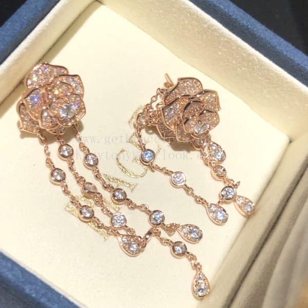 Piaget Rose Earrings With Pave Diamonds White Gol/Rose Gold