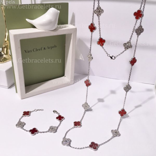 Replica Van Cleef Arpels Vintage Alhambra With Diamonds Carnelian Set(3pcs)