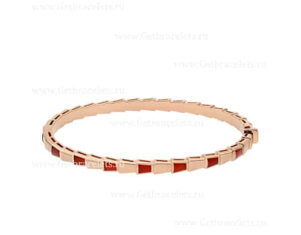 Serpenti Viper 18K Rose Gold thin Bangle Bracelet set with Carnelian Elements