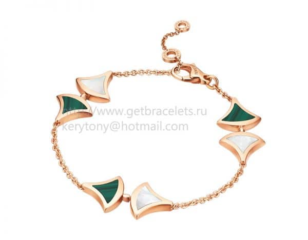 DIVAS’ Dream Bracelet Rose Gold with Malachite and Mother of Pearl