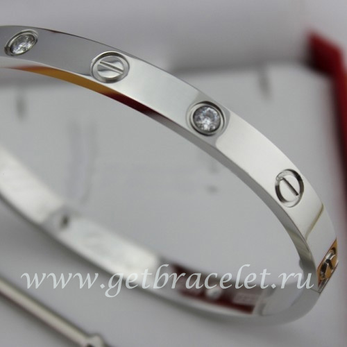 Replica Cartier White Gold Men and Women Love Bracelet 4 Diamonds B6035816 (New Version – Prevent Screws Fall Out)