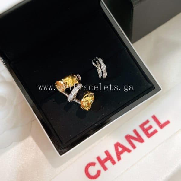 COCO Crush Earrings Quilted Motif White and Yellow Gold With Diamonds