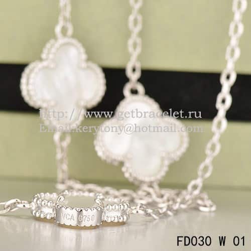 Van Cleef & Arpels Vintage Alhambra Necklace White Gold 10 Motifs With White Mother Of Pearl