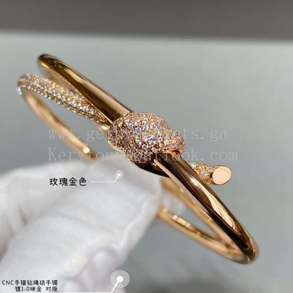 Tiffany Double Row Hinged Bangle in Rose Gold/Yellow Gold with Diamonds