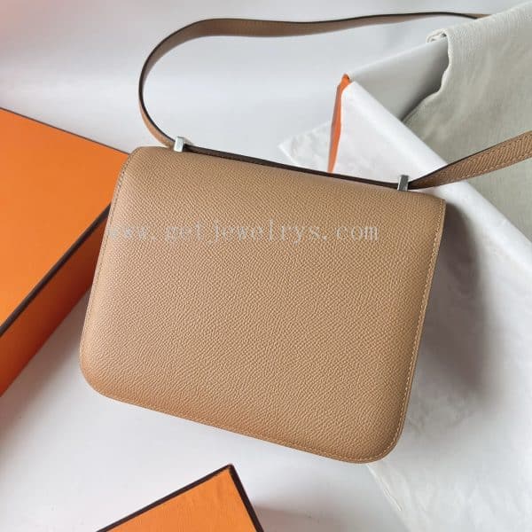 Handmade Hermes Constance 18cm In Epsom Calfskin Milk Tea With Silver