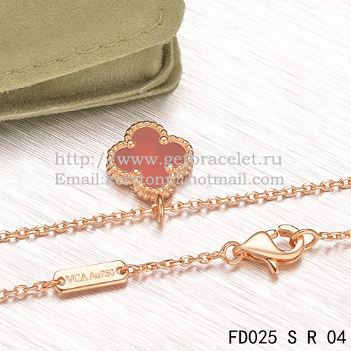 Van Cleef & Arpels Sweet Alhambra Pendant Pink Gold With Carnelian Mother Of Pearl 9mm