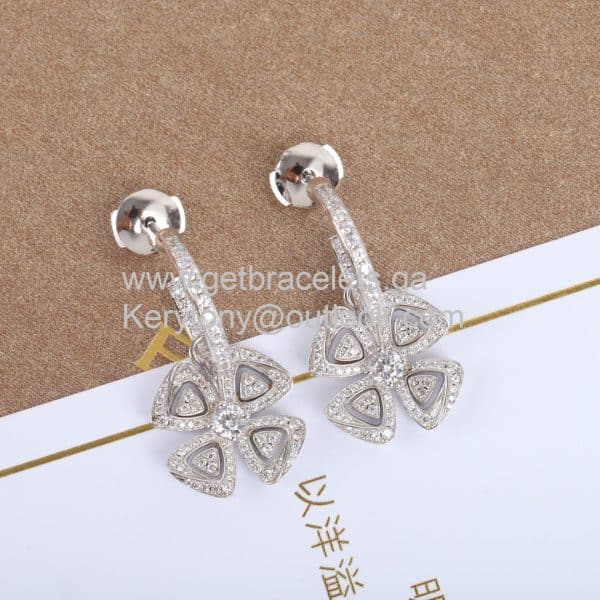 Fiorever Hoop Earrings White Gold with Pave Diamonds Luxury Designer Replica